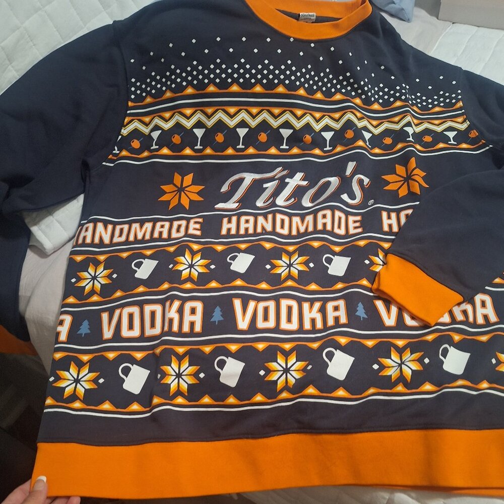 Titos Vodka Sweatshirt Ugly Christmas Holiday Sweater Embroidered Logos XL